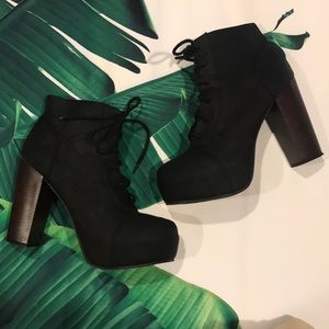 Black faux leather booties